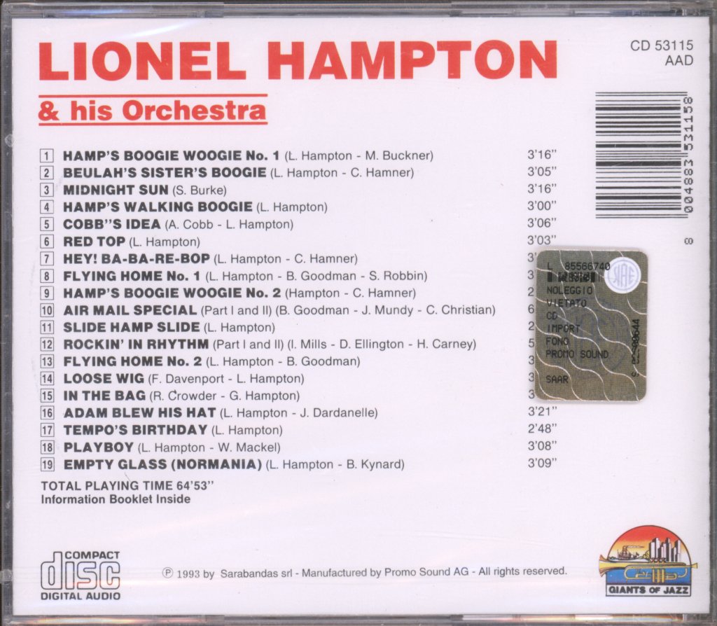 Lionel Hampton And His Orchestra - Lionel Hampton & His Orchestra - Cd