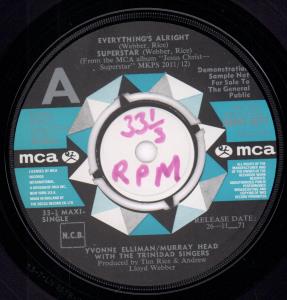 Yvonne Elliman/Murray Head With The Trinidad Singers - Everything's Alright - 7 Inch