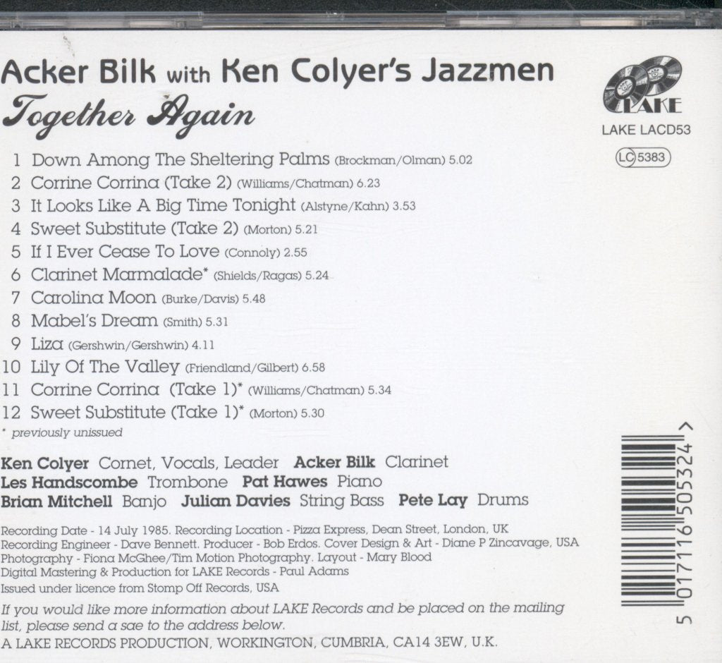 Acker Bilk With Ken Colyer's Jazzmen - Together Again - Cd