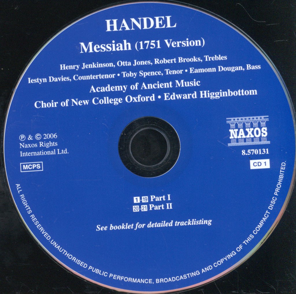 Academy Of Ancient Music, Edward Higginbottom - Handel - Messiah - Double Cd