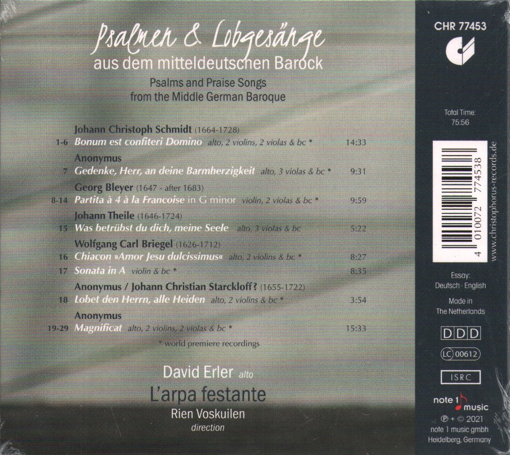 David Erler - Psalmen & Lobgesänge - Aus Dem Mitteldeutschen Barock - Cd