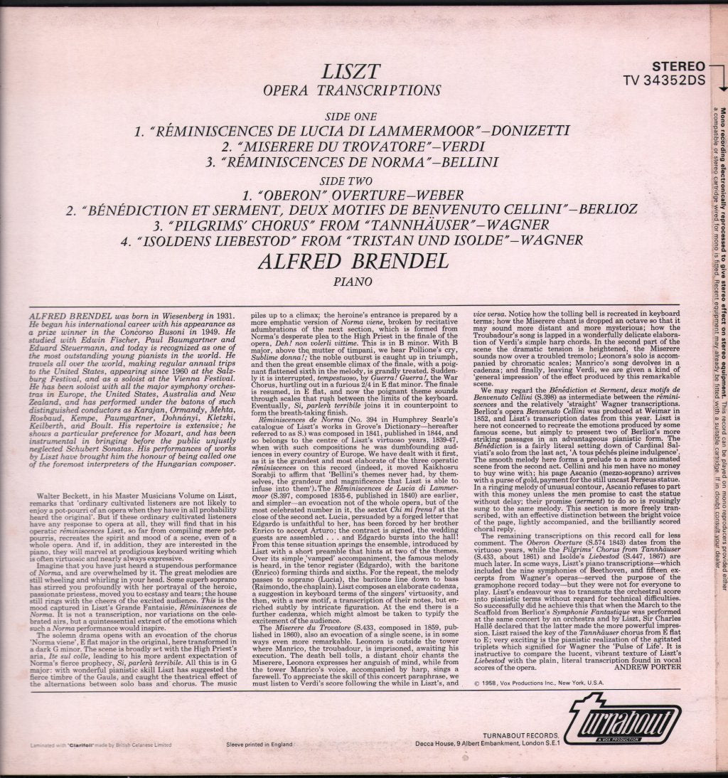 Alfred Brendel - Liszt - Opera Transcriptions - Lp