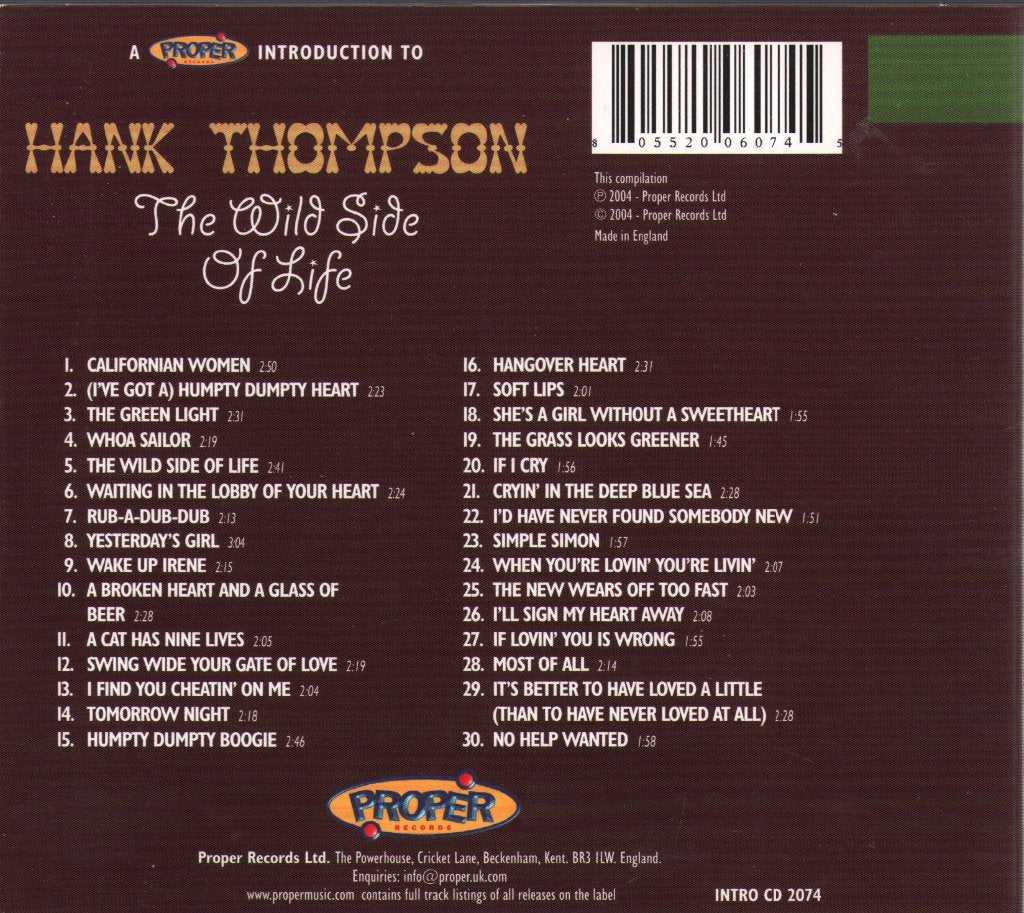 Hank Thompson - Wild Side Of Life: A Proper Introduction To - Cd