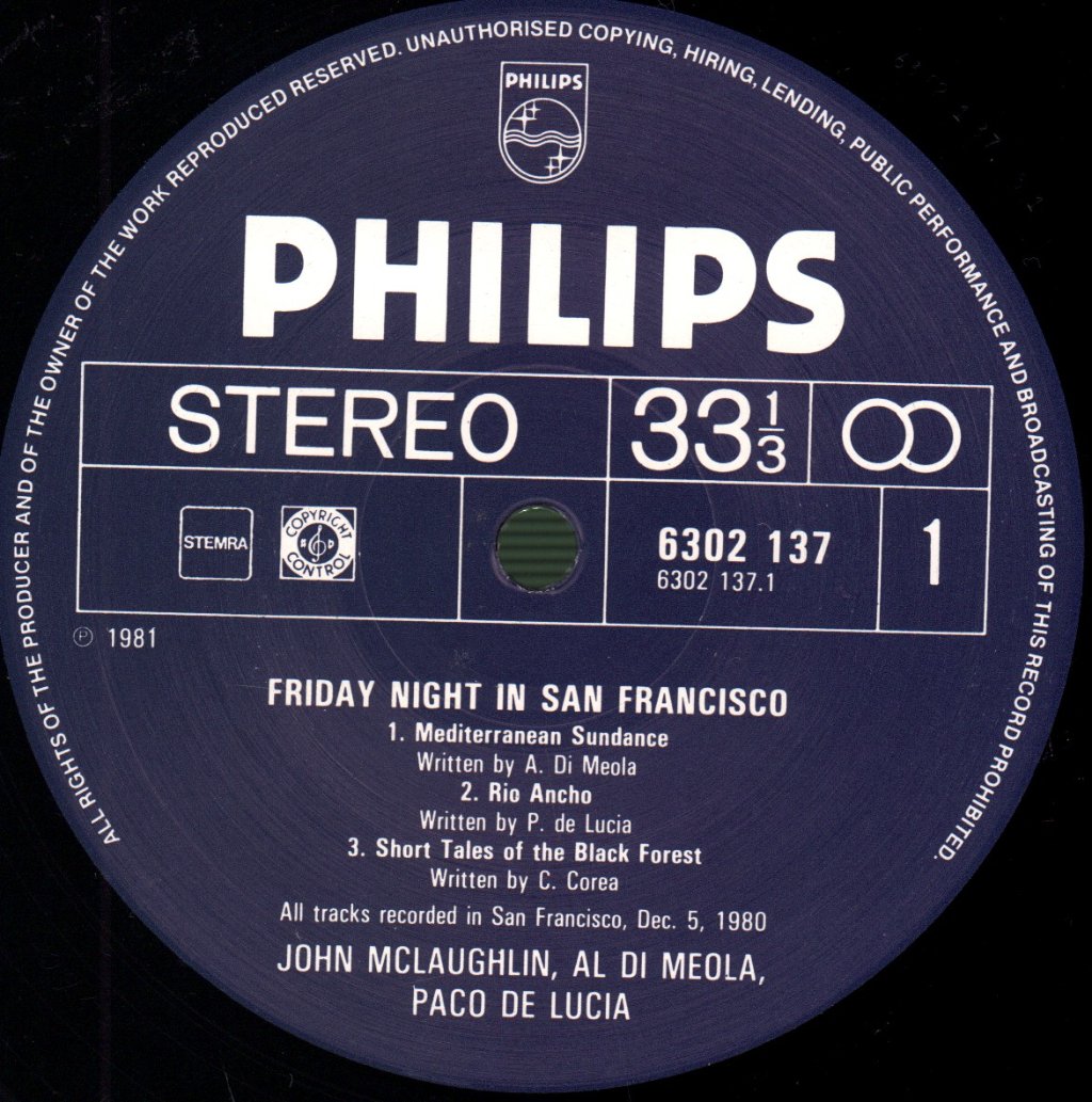 John McLaughlin / Al Di Meola / Paco De Lucia - Friday Night In San Francisco - Lp