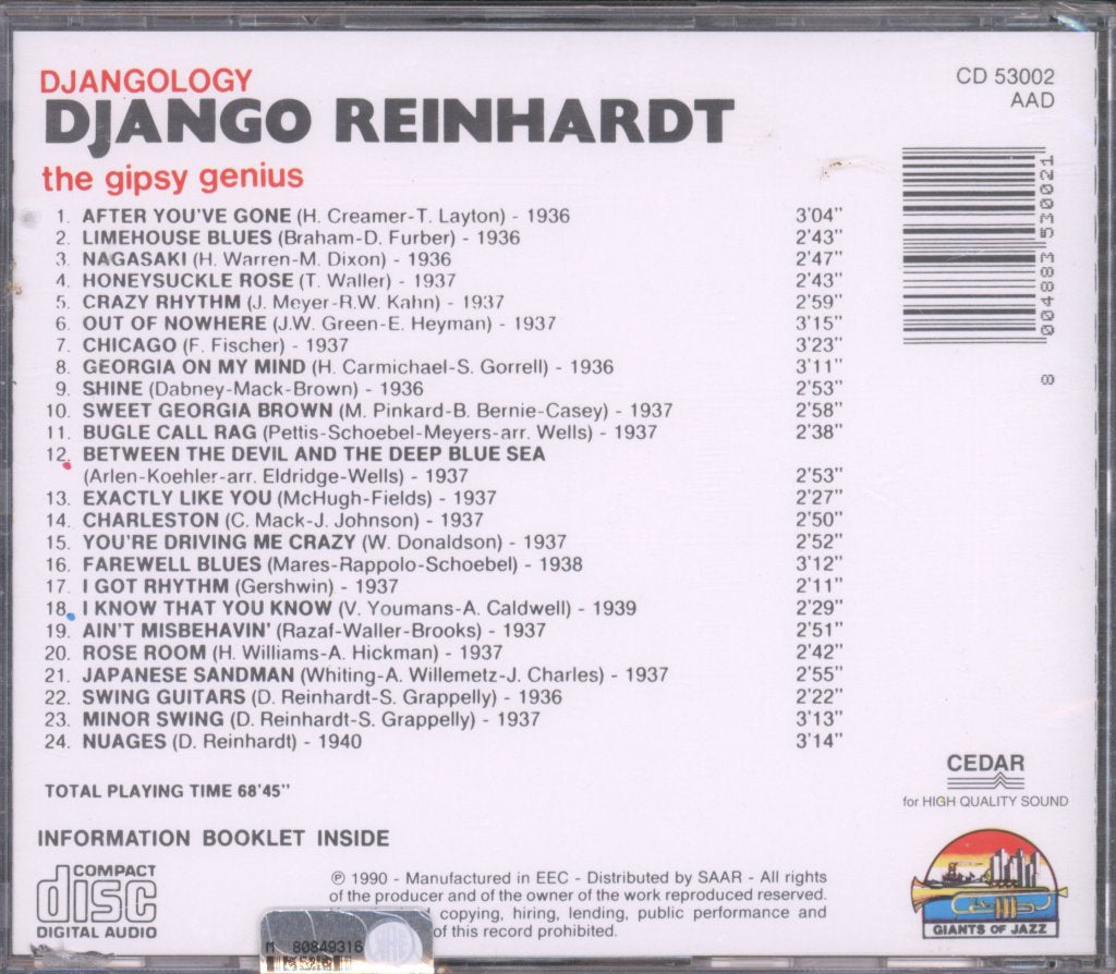 Django Reinhardt - Djangology - The Gypsy Genius - Cd