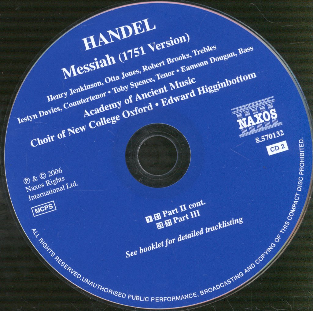 Academy Of Ancient Music, Edward Higginbottom - Handel - Messiah - Double Cd