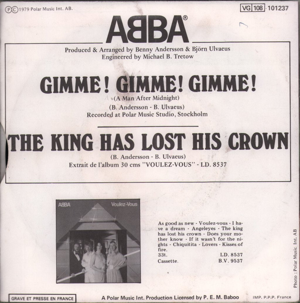 ABBA - Gimme! Gimme! Gimme! (A Man After Midnight) - 7 Inch