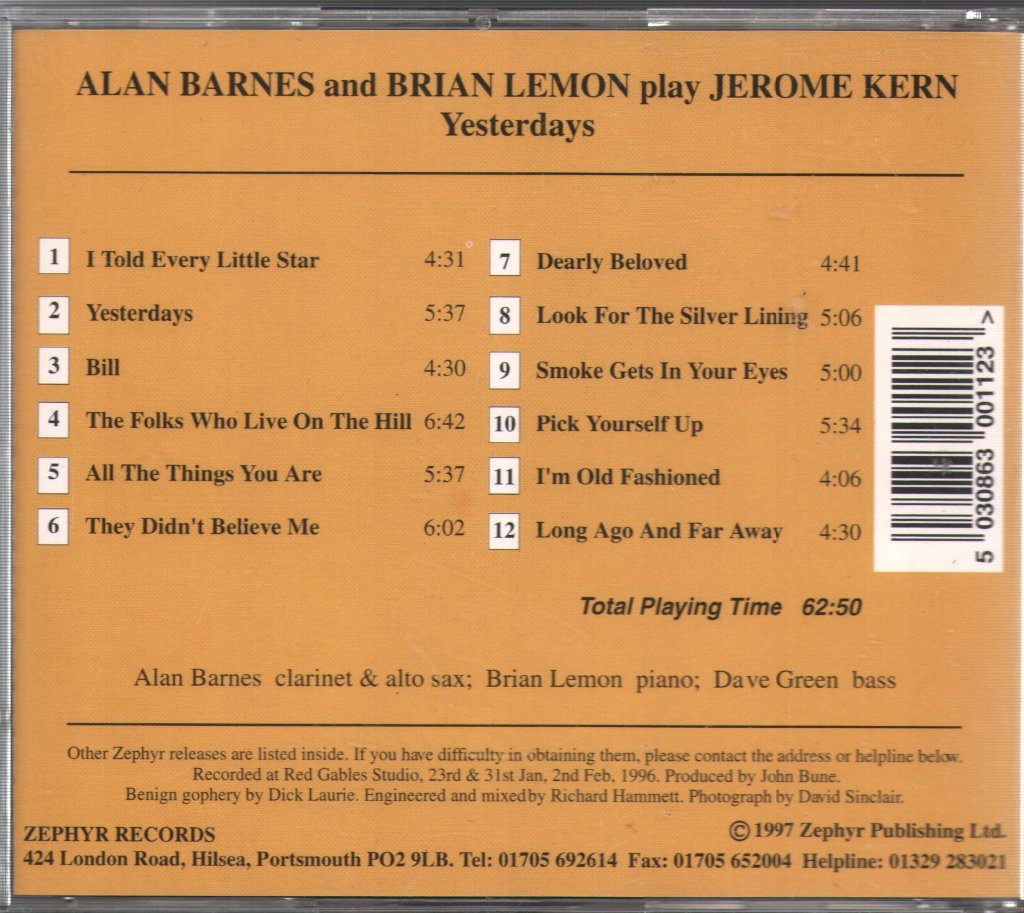 Alan Barnes and Brian Lemon - Alan Barnes And Brian Lemon Play Jerome Kern - Cd