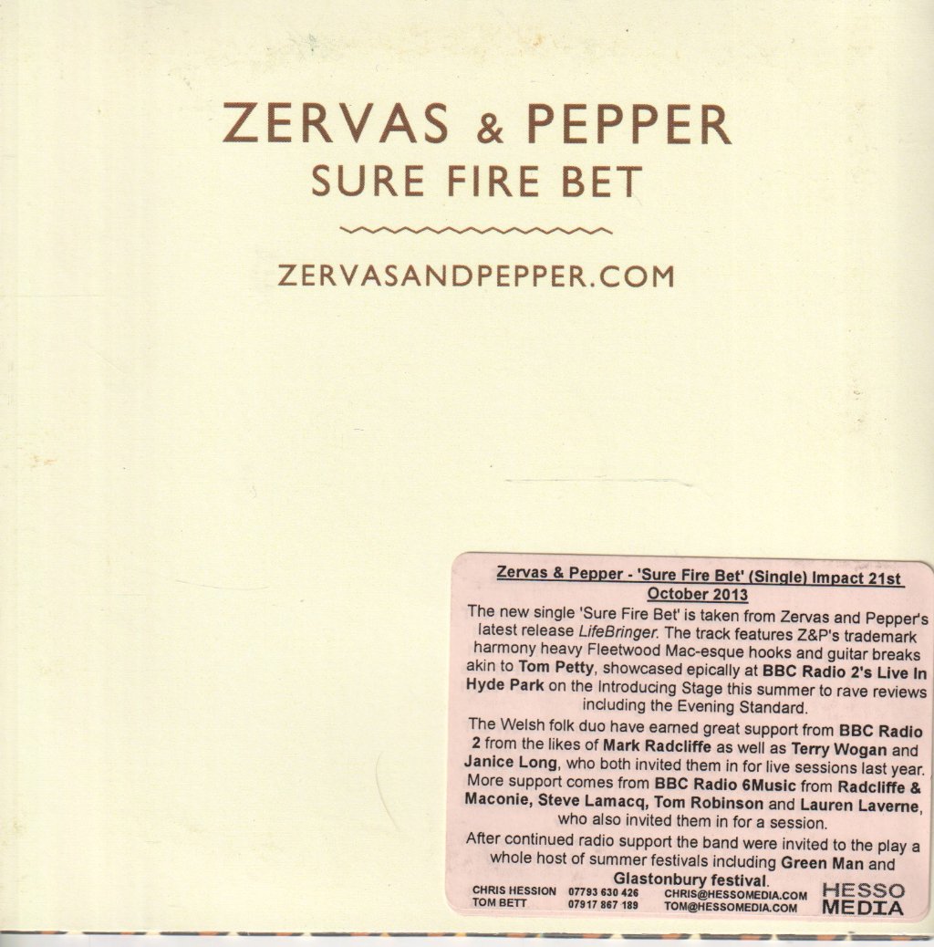 Zervas & Pepper - Sure Fire Bet - Cdr