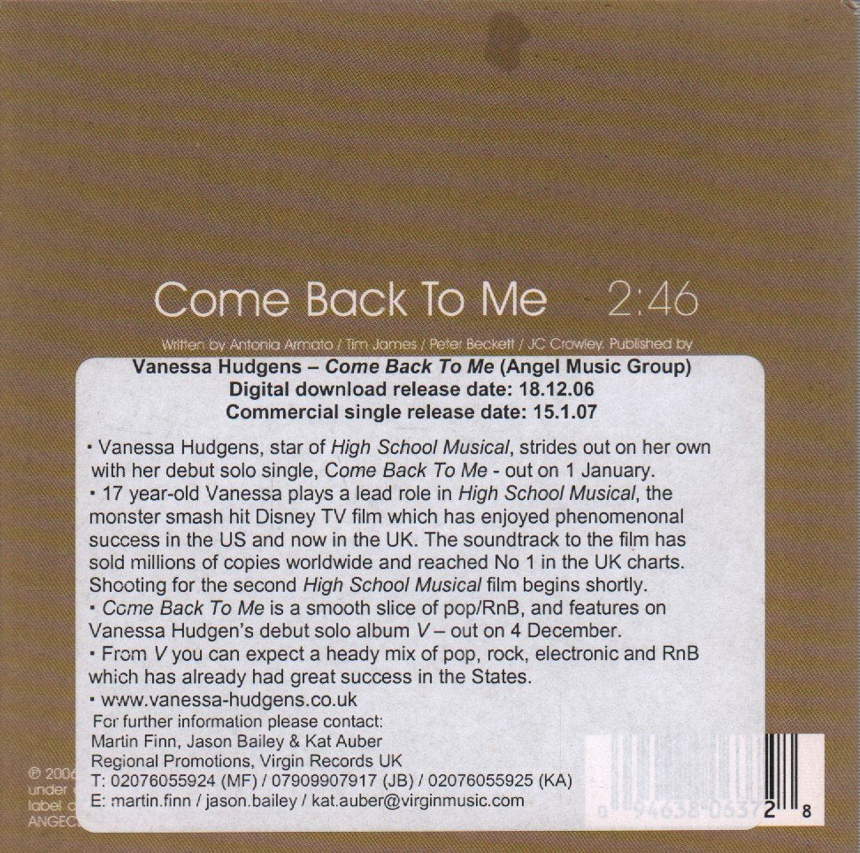 Vanessa Hudgens - Come Back To Me - Cd