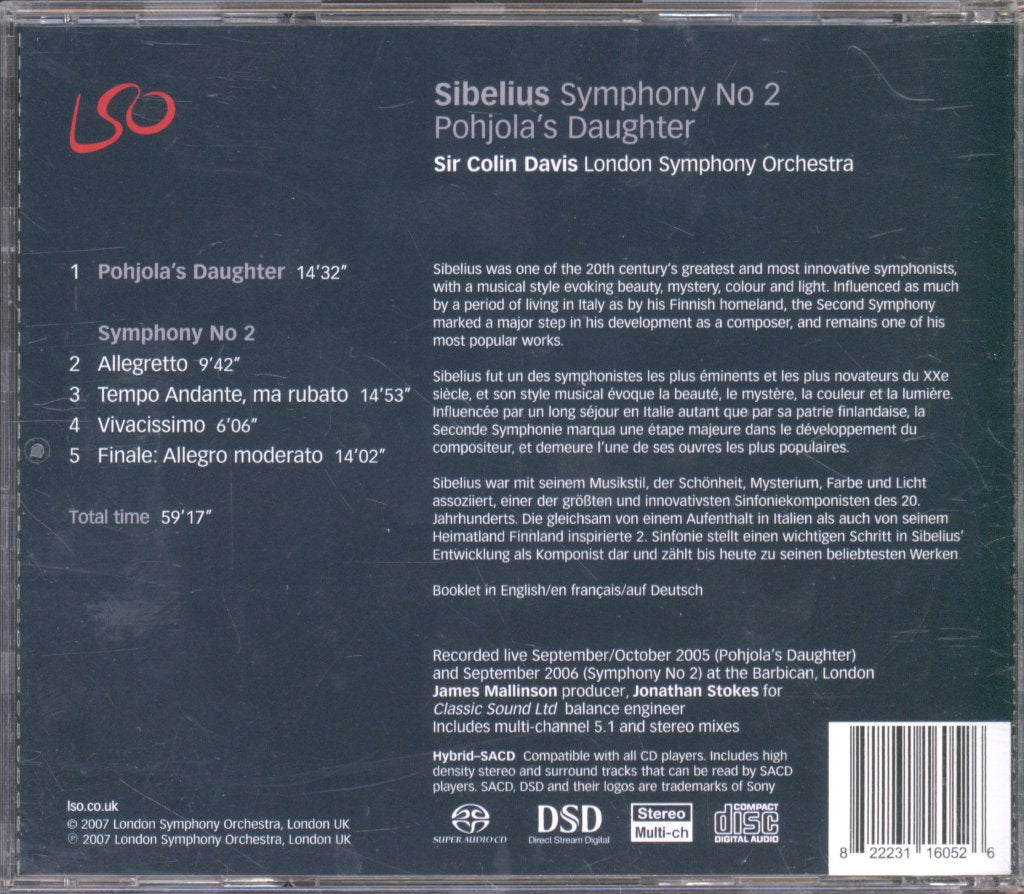 London Symphony Orchestra, Sir Colin Davis - Sibelius - Symphony No. 2 / Pohjola's Daughter - Cd