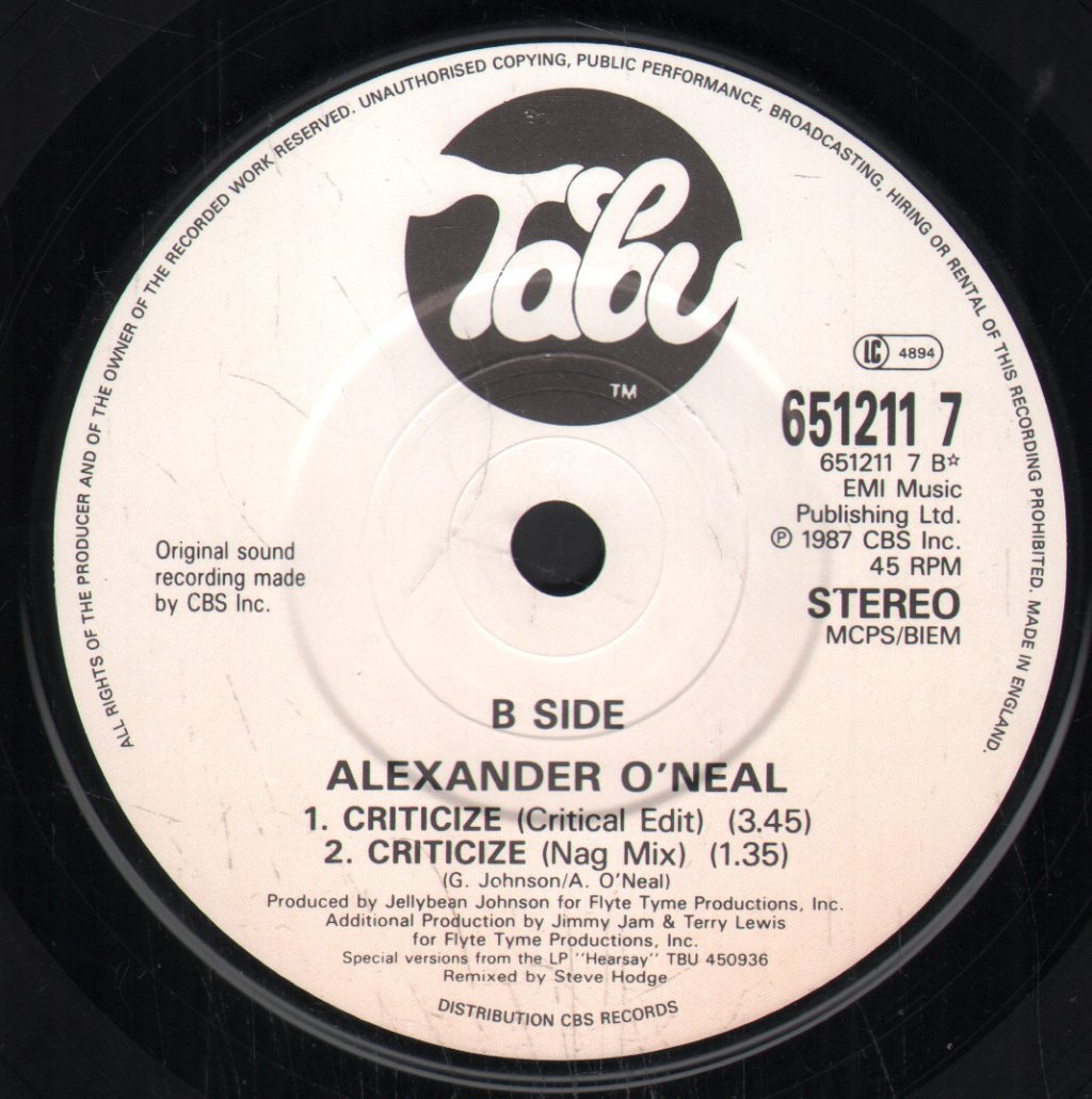 Alexander O'Neal - Criticize - 7 Inch