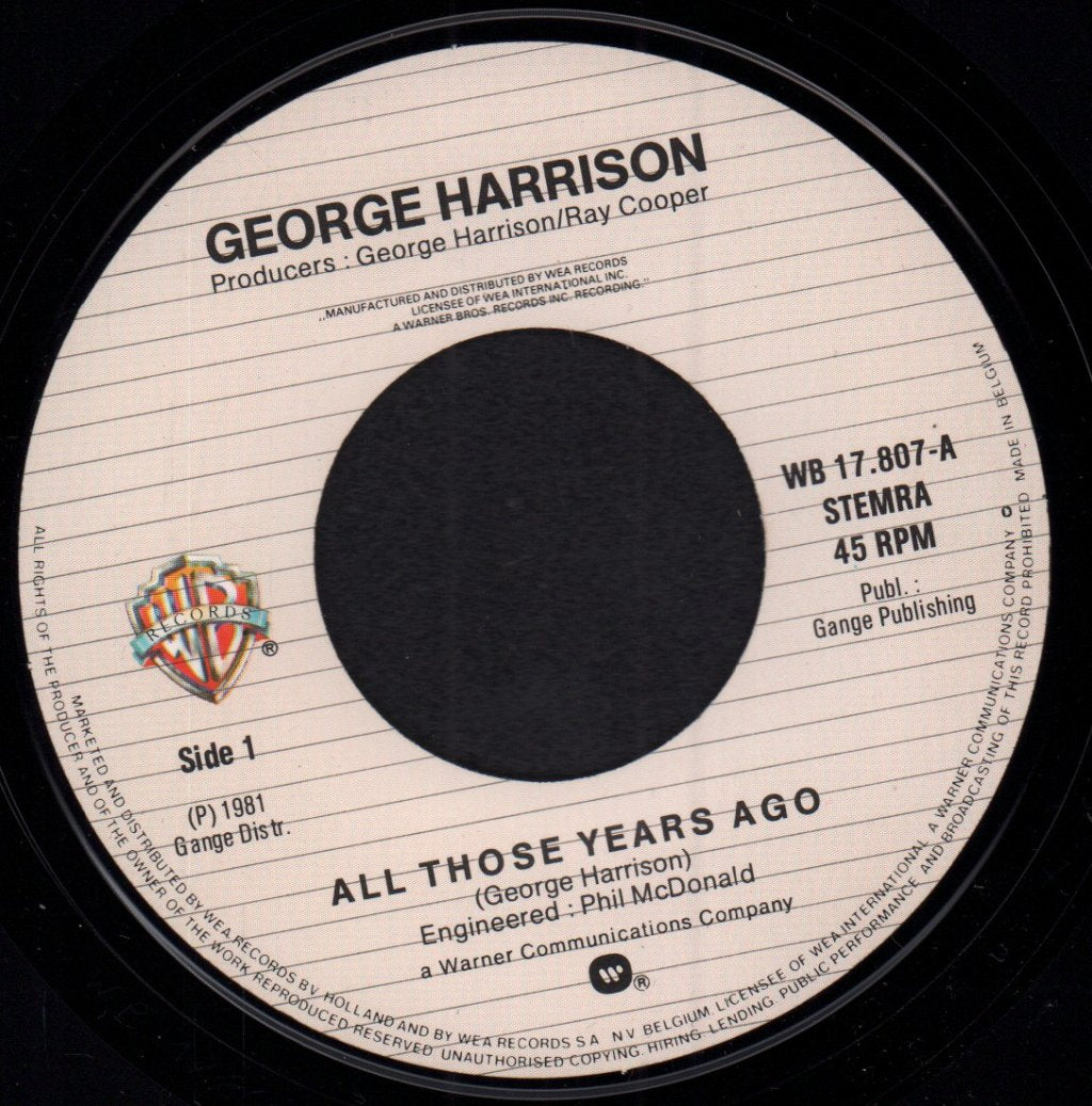 George Harrison - All Those Years Ago - 7 Inch