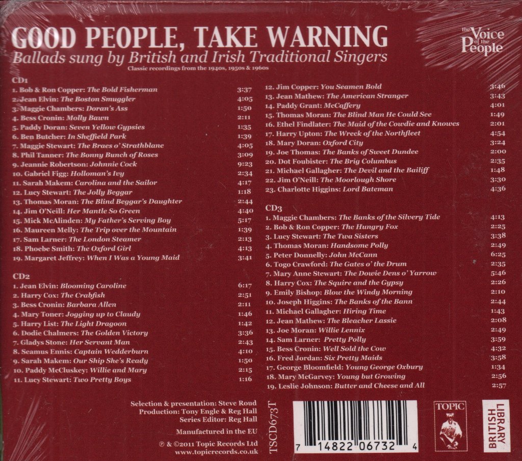 Good People Take Warning - ballads sung by british and irish traditional singers - Triple Cd