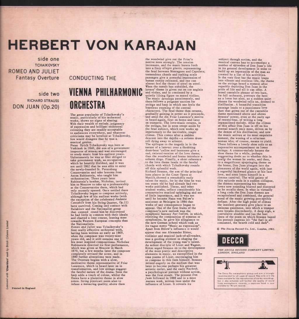 Herbert Von Karajan / Vienna Philharmonic - Tchaikovsky: Romeo And Juliet / Strauss: Don Juan - Lp