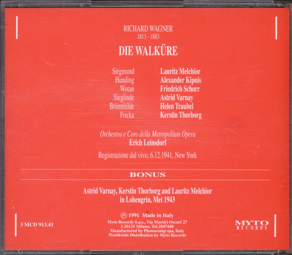 Astrid Varnay / Kerstin Thorborg / Lauritz Melchoir - Wagner - Die Walküre - Triple Cd