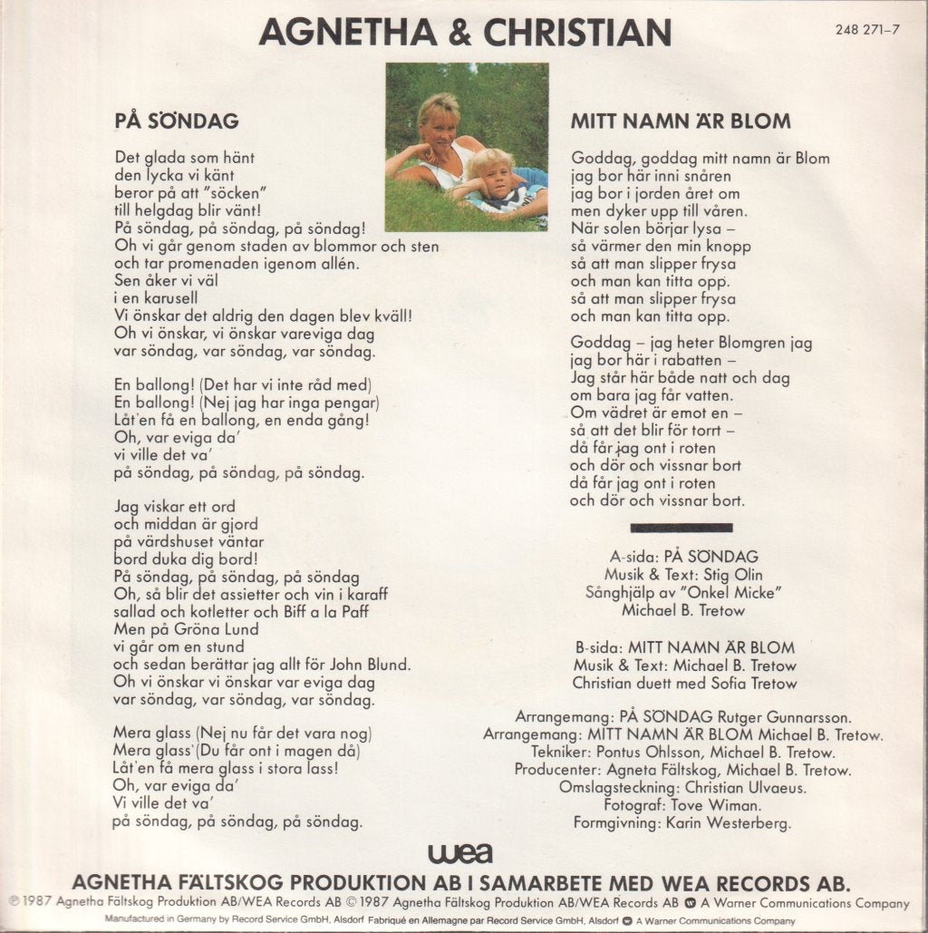 Agnetha And Christian - På Söndag / Mitt Namn Är Blom - 7 Inch