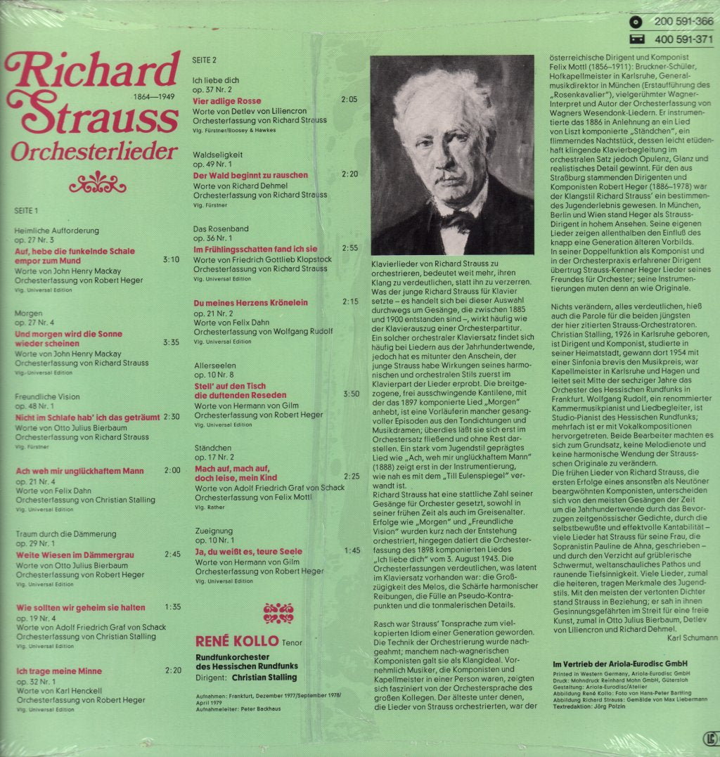 Rene Kollo - Richard Strauss Orchesterlieder - Lp