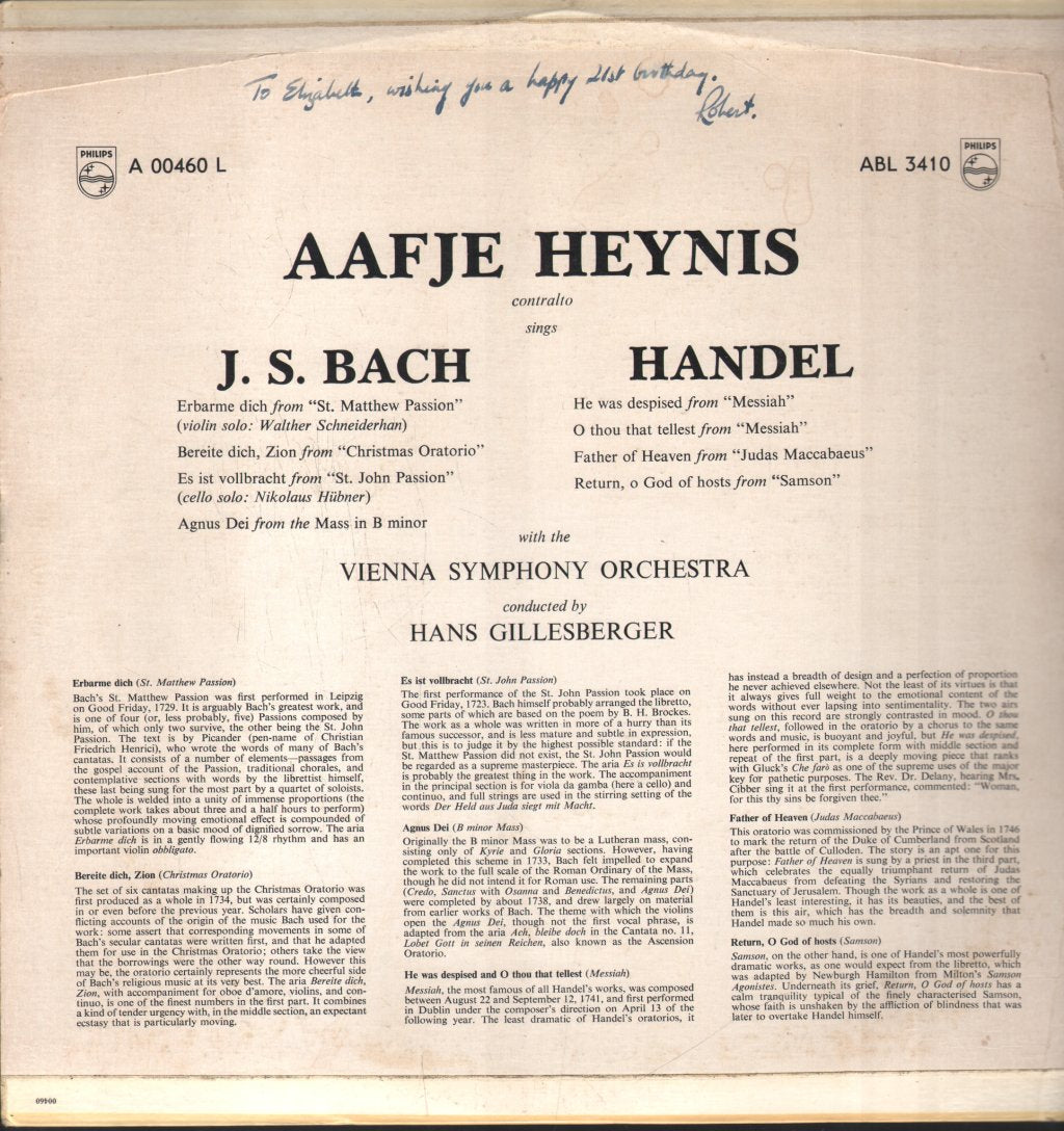 Aafje Heynis - Bach / Handel Arias - Lp