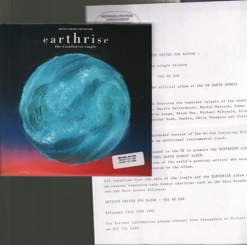 Artists United For Nature - Earthrise - The Rainforest Single - Yes We Can - 7 Inch