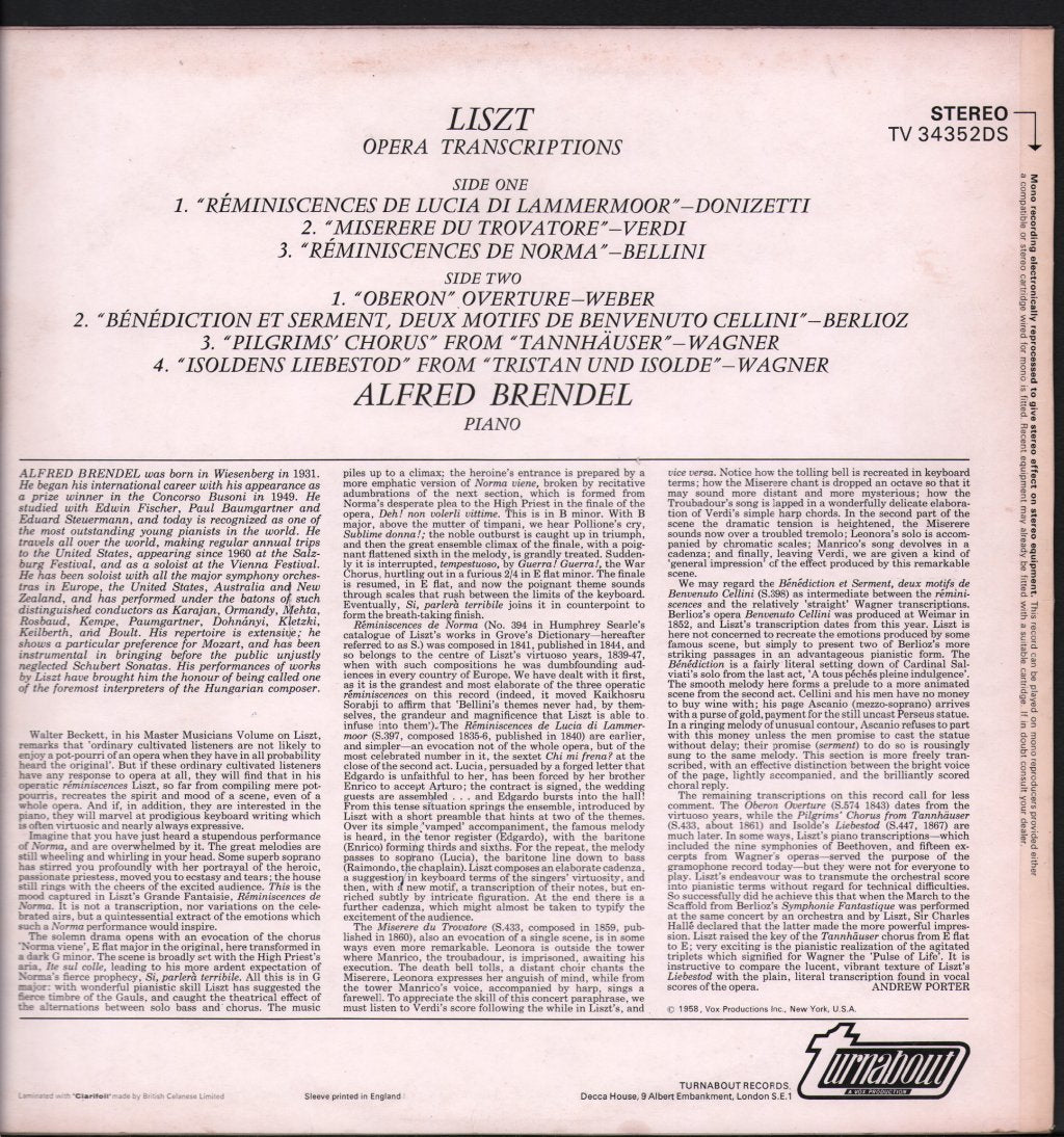 Alfred Brendel - Liszt - Opera Transcriptions - Lp