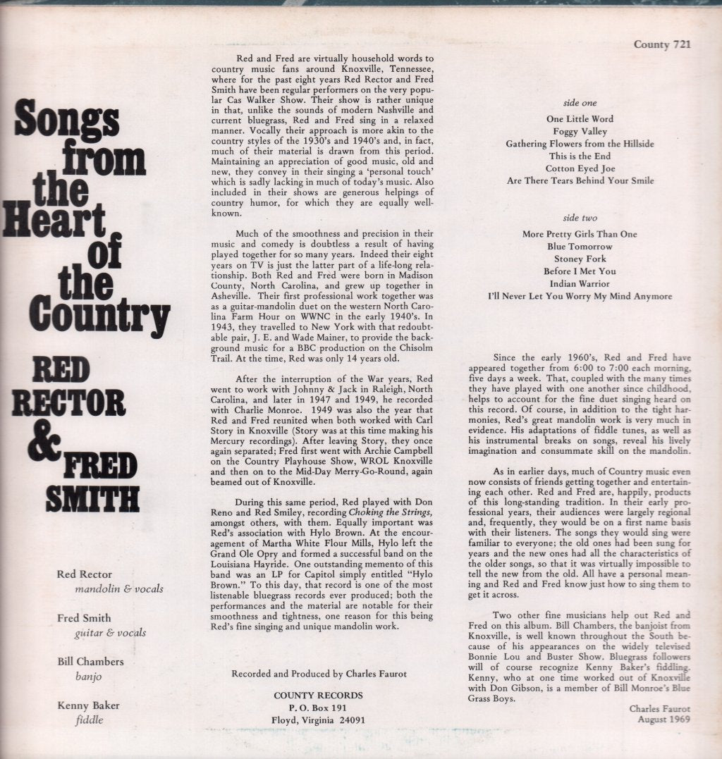 Red Rector & fred smith - Songs From The Heart Of The Country - Lp