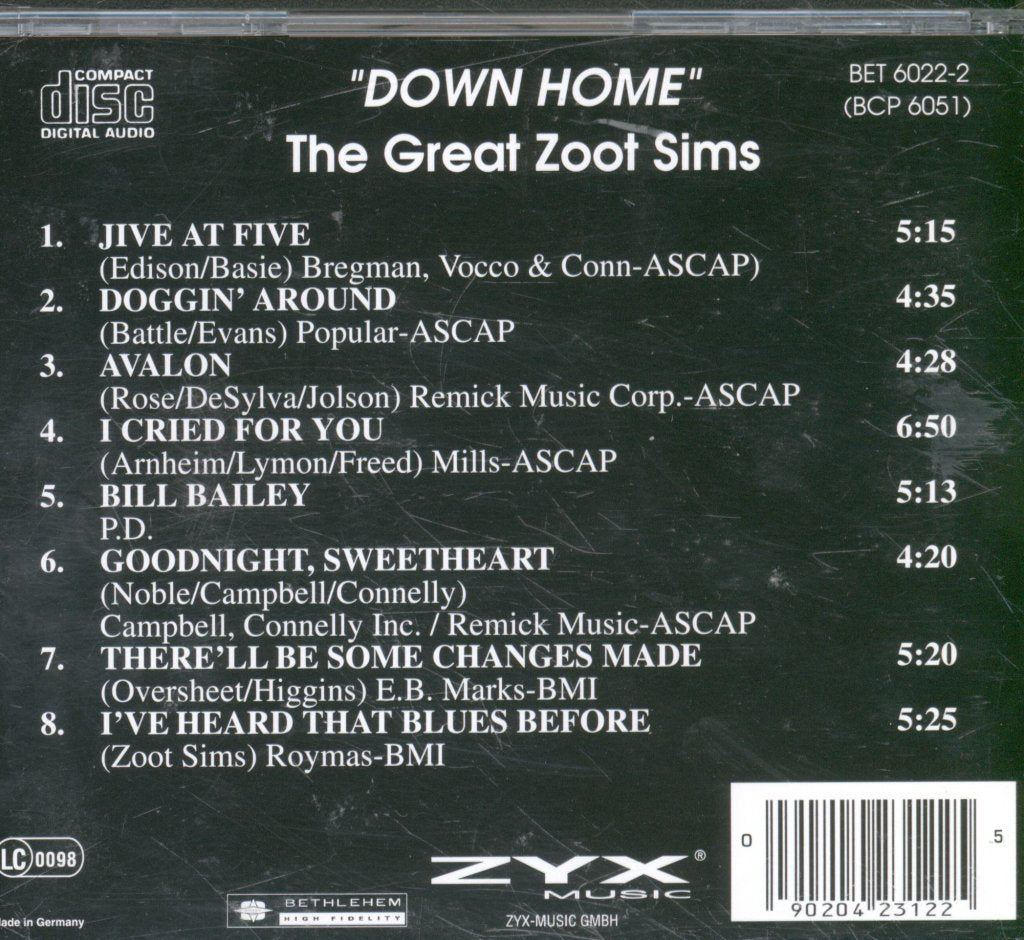 Zoot Sims - Down Home - The Great Zoot Sims - Cd