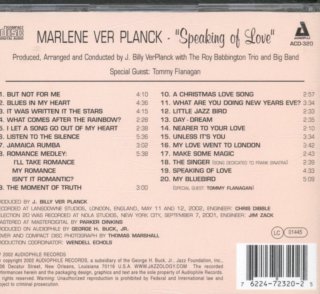 Marlene And Billy Ver Planck - Speaking Of Love - Cd