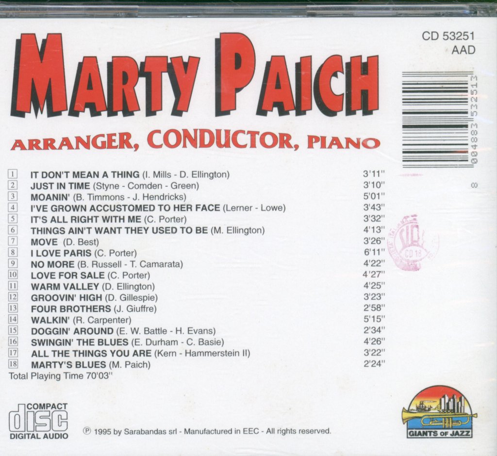 Marty Paich - Arranger, Conductor, Piano - Cd