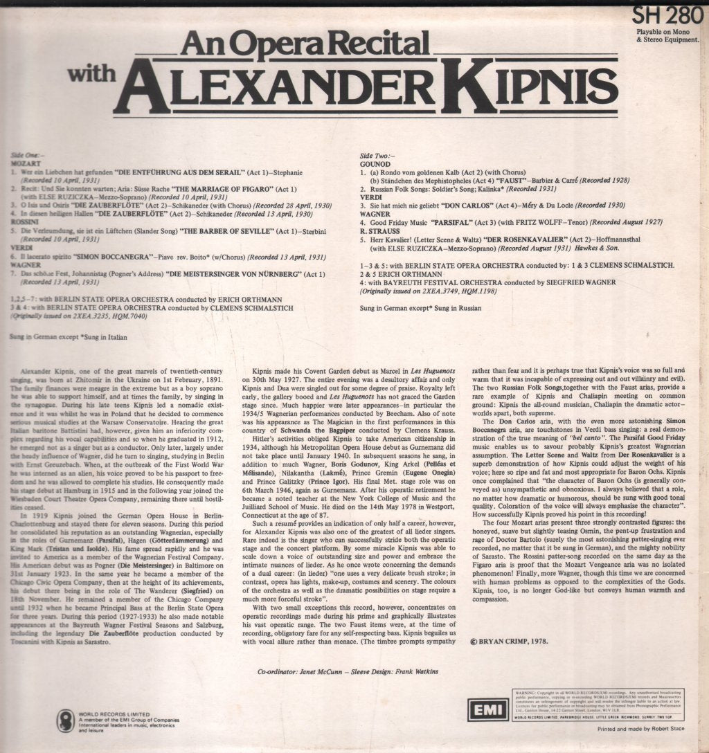 Alexander Kipnis - An Opera Recital - Lp