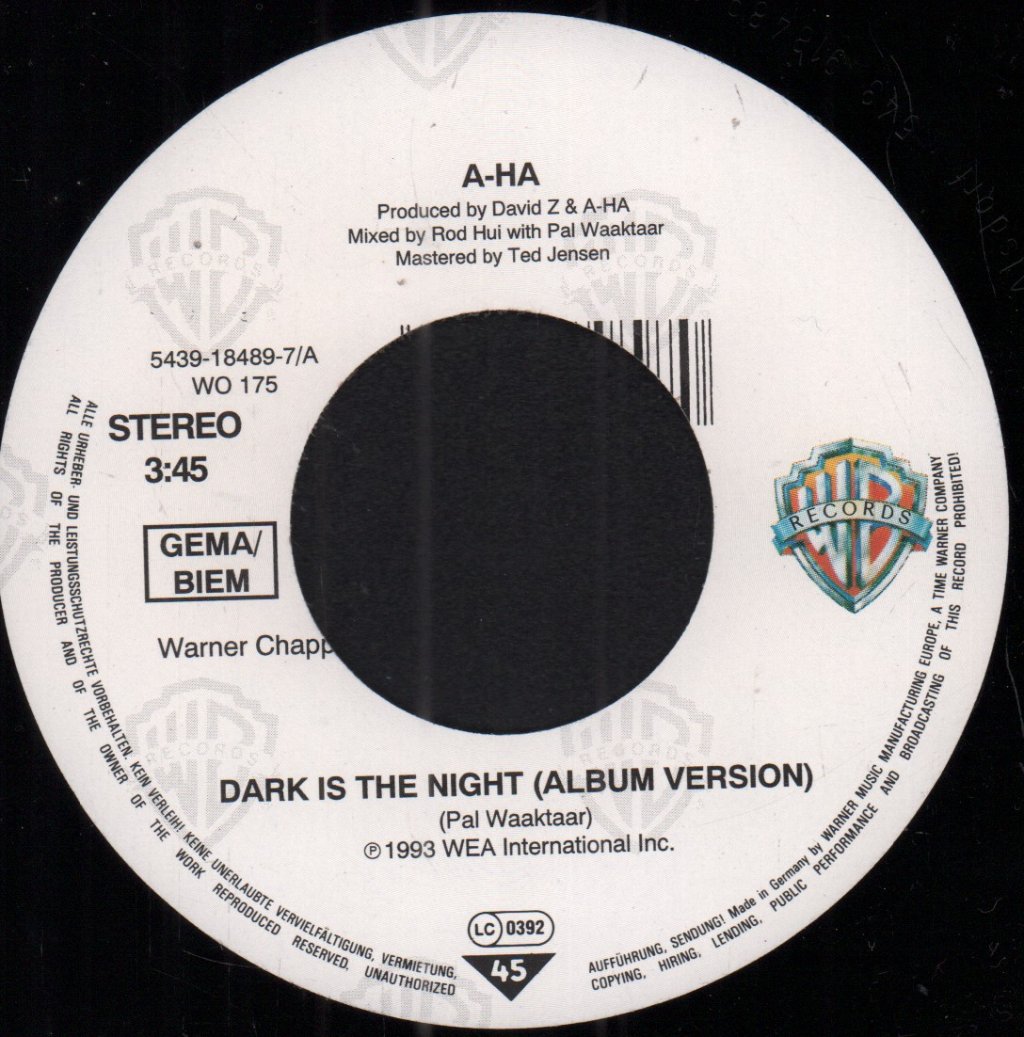 A-Ha - Dark Is The Night - 7 Inch