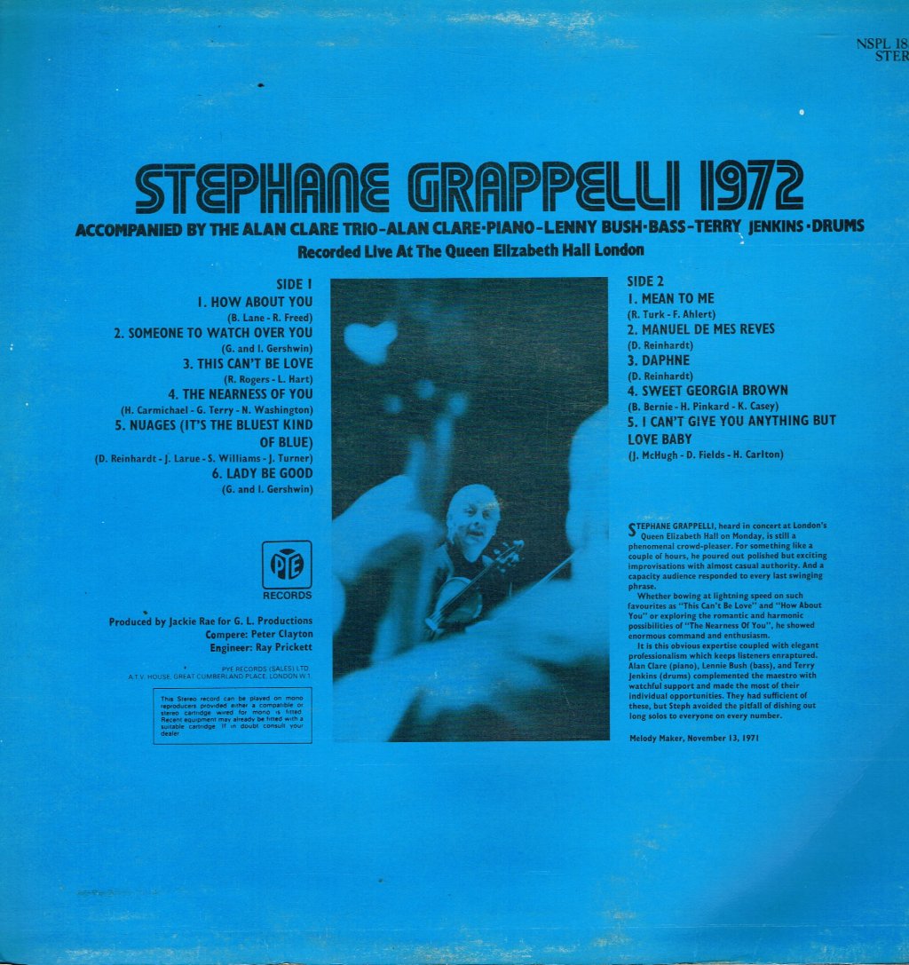 Stephane Grappelli - Recorded Live At The Queen Elizabeth Hall London - Lp