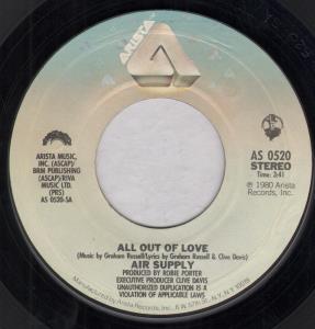 Air Supply - All Out Of Love - 7 Inch