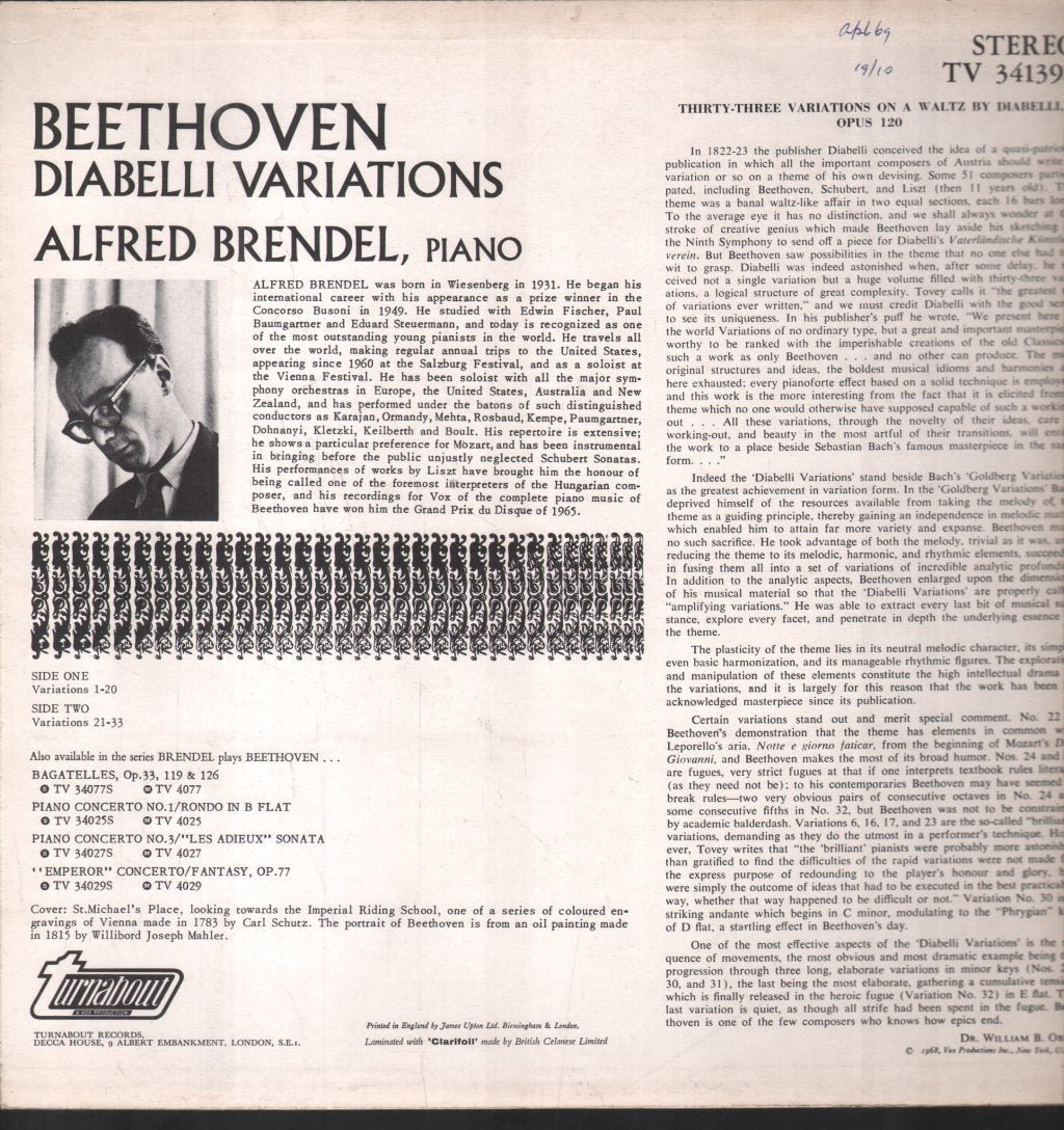 Alfred Brendel - Plays Beethoven - Diabelli Variations - Lp