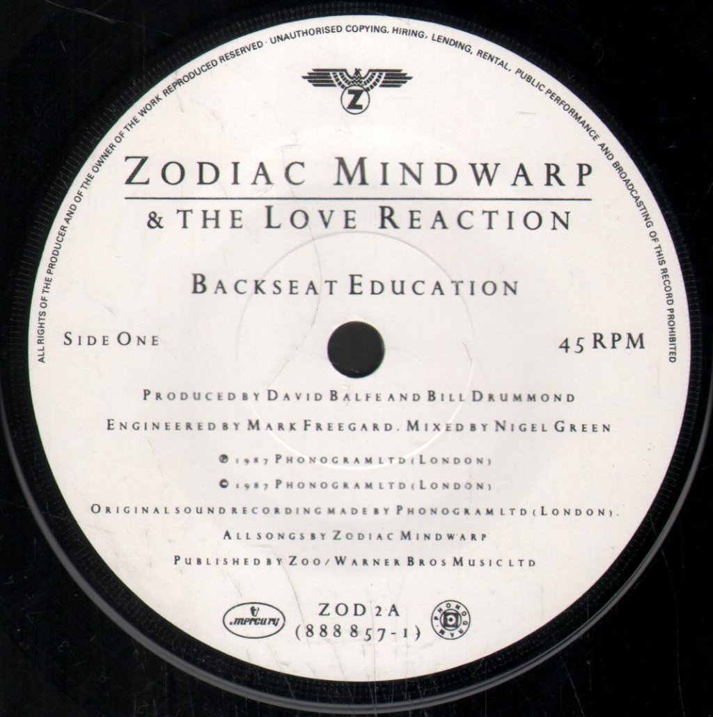 Zodiac Mindwarp - Backseat Education - 7 Inch