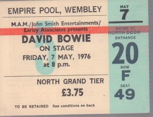 David Bowie - Empire Pool Wembley Friday May 7 1976 - Ticket