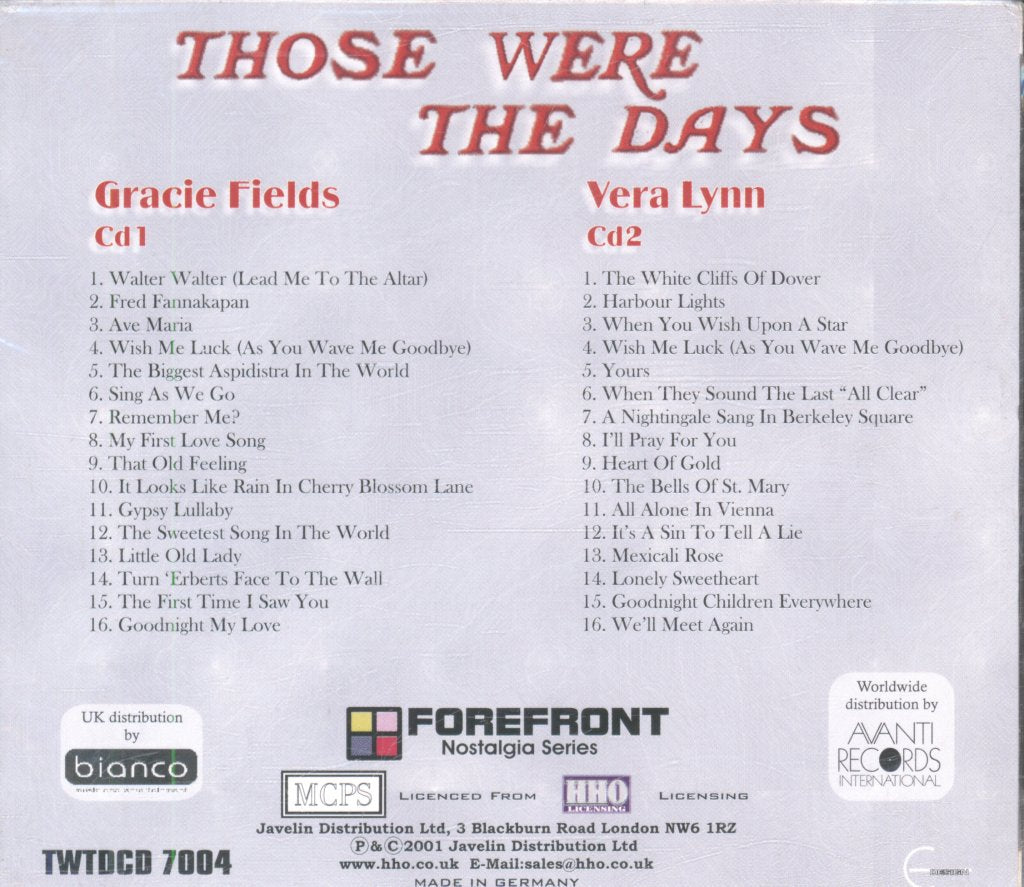 Gracie Fields / Vera Lynn - Those Were The Days - Double Cd