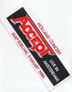 Accept - Amsterdam Jaap Edelhal 9/3/86 - Sticker