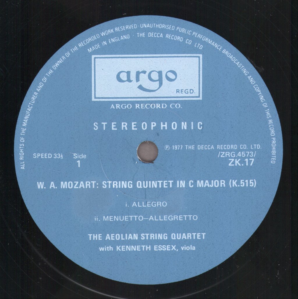 Aeolian String Quartet With Kenneth Essex - String Quintet In C Major, K.515 - Lp