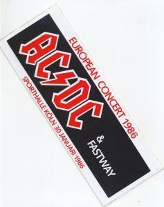 Ac/Dc/Fastway - Sporthalle Koln 30/1/86 - Sticker