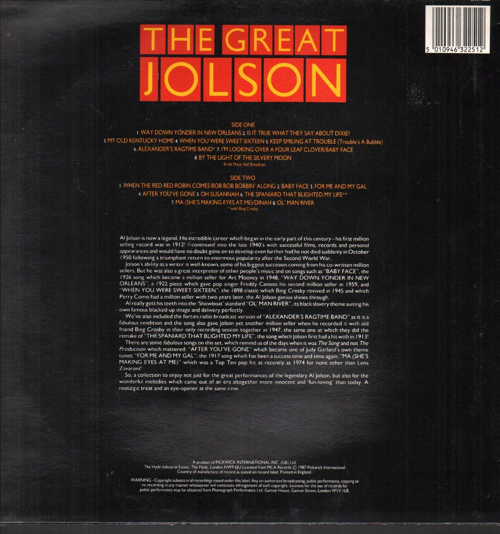 Al Jolson - Great Jolson - Lp