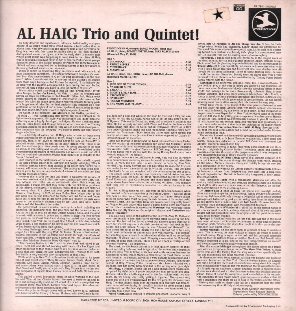 AL HAIG WITH MAX ROACH, KENNY DORHAM, JAMES MOODY AND OTHERS - Trio And Quintet - Lp