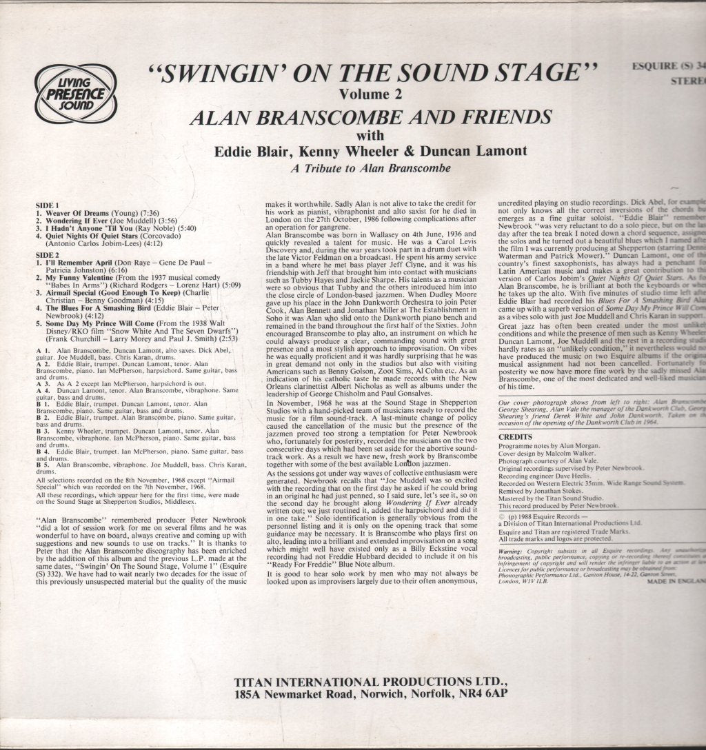 Alan Branscombe And Friends - Swingin' On The Sound Stage Volume 2 - Lp