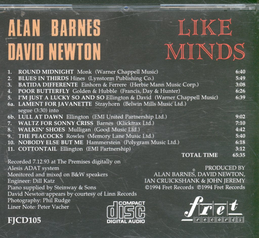 Alan Barnes And David Newton - Like Minds - Cd