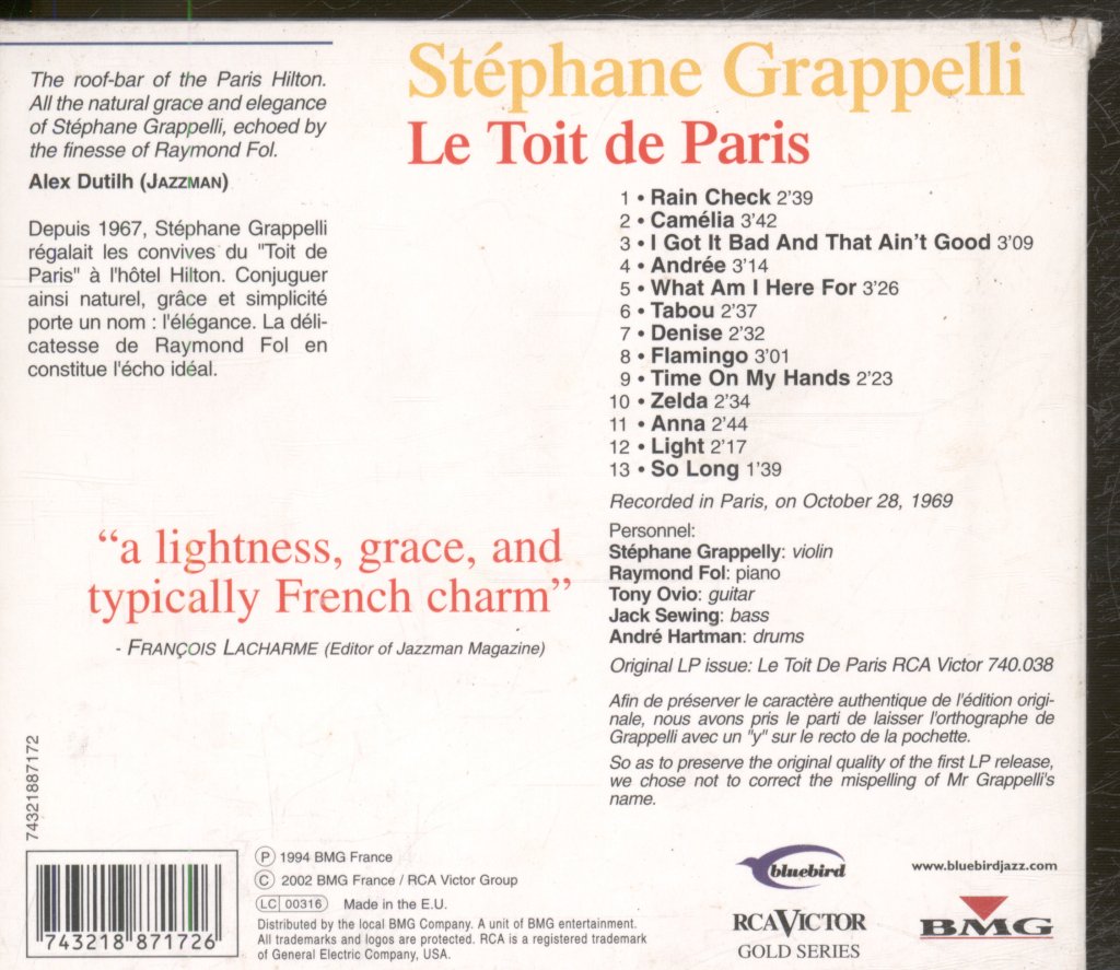 Stéphane Grappelli - Le Toit De Paris - Cd