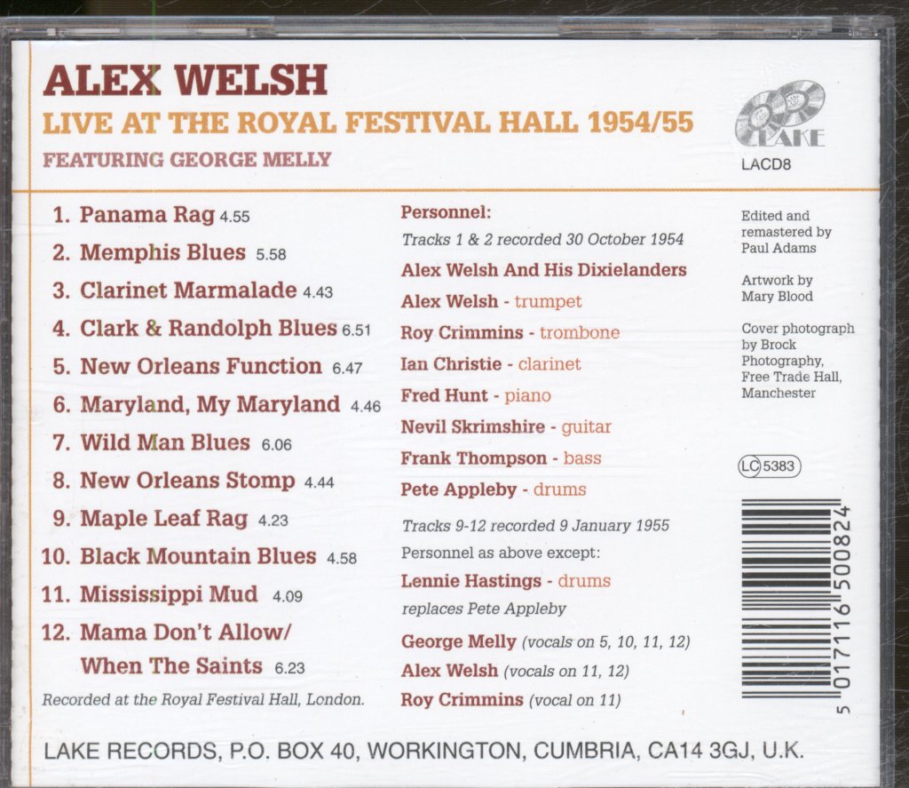 Alex Welsh Featuring George Melly - Live At The Royal Festival Hall 1954/55 - Cd