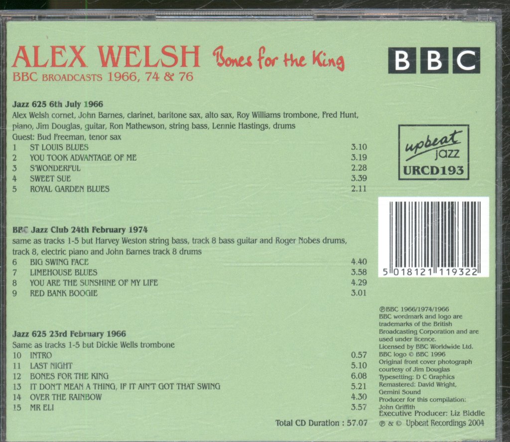 Alex Welsh, Dicky Wells, Bud Freeman - Bones For The King (BBC Broadcasts 1966, 74 & 76) - Cd