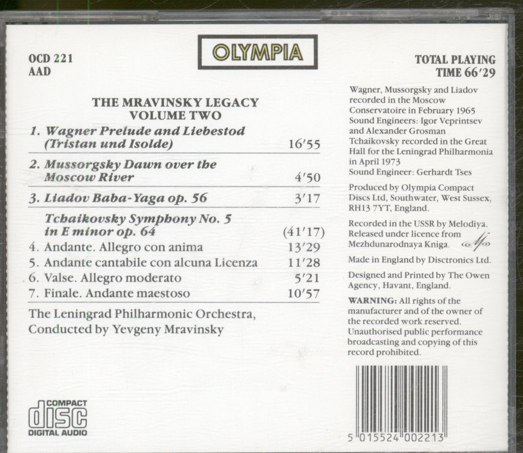 Yevgeny Mravinsky / Leningrad Philharmonic Orchestra - Mravinsky Legacy Volume 2: Wagner; Mussogsky; Liadov; Tchaikovsky Symphony No. 5 - Cd