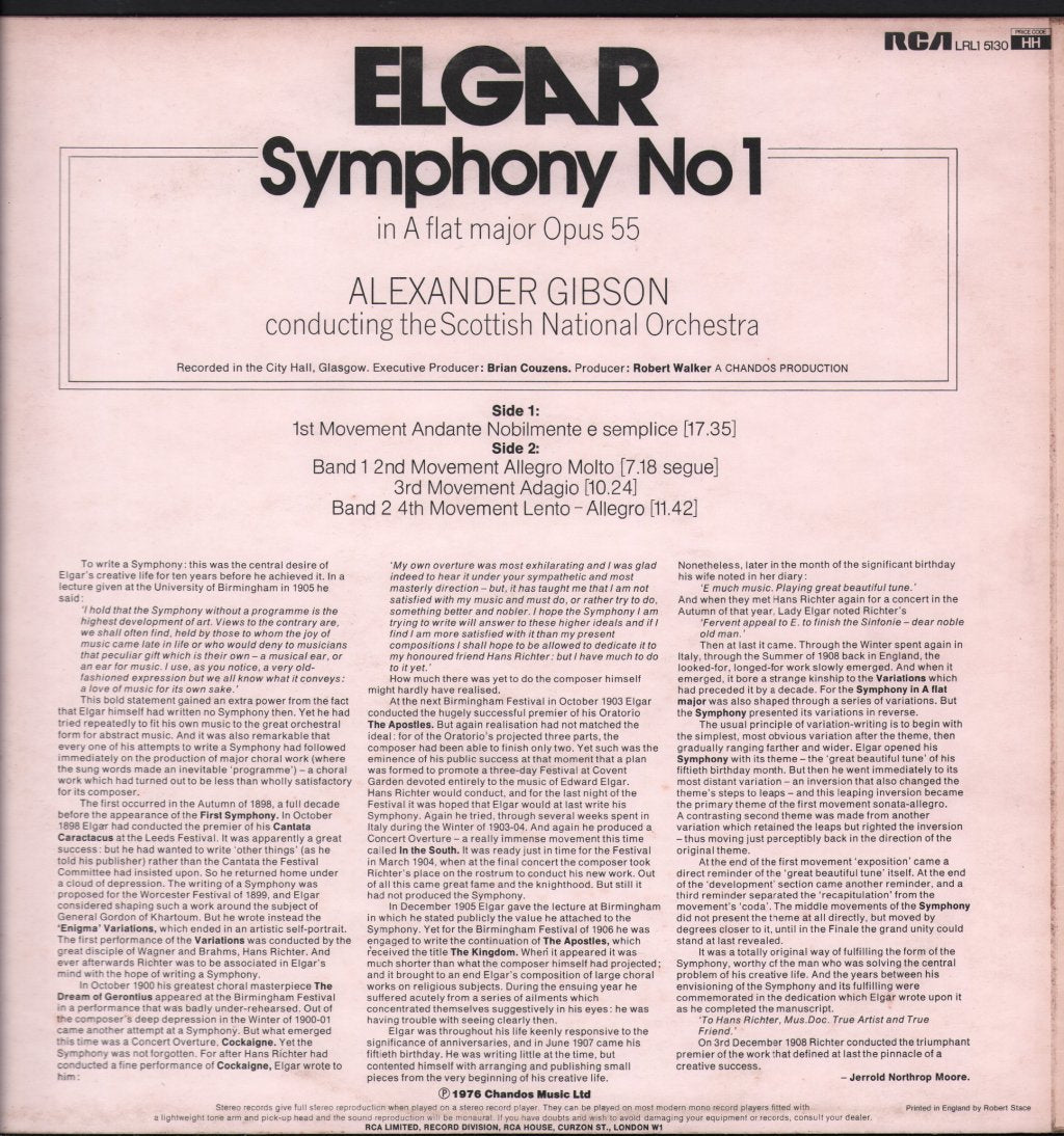 Alexander Gibson / Scottish National Orchestra - Elgar - Symphony No.1 - Lp