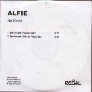 Alfie (Indie Group) - No Need - Cdr